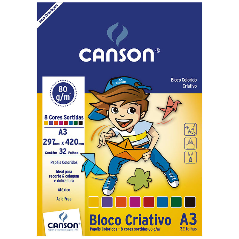 Bloco Criativo A3 80g com 8 cores com 32 folhas Canson