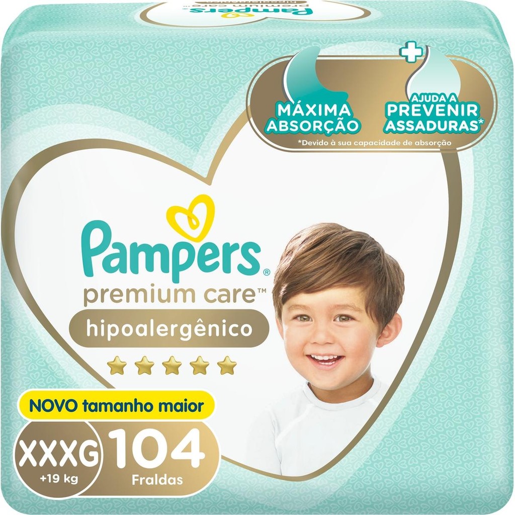 Fralda Pampers Premium Care Topíssima XXXG com 104un - Mom & Baby