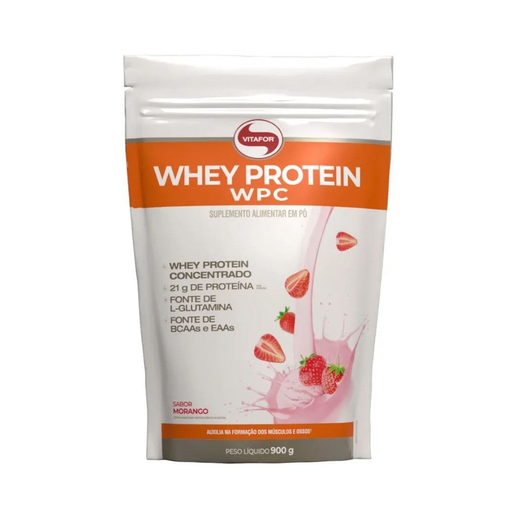 Whey Protein Concentrado Refil 900g Morango Vitafor