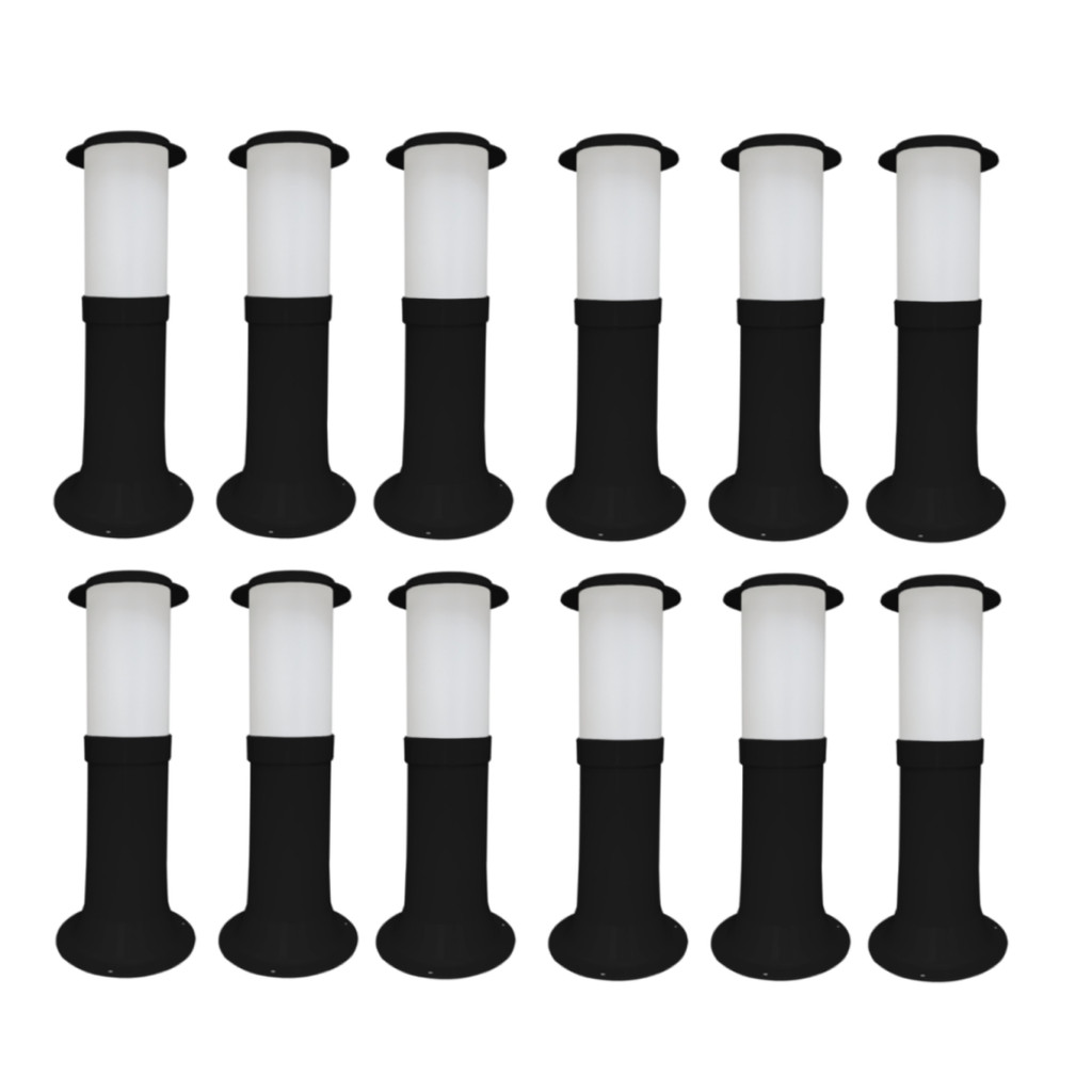 Poste Balizador Luminária Sítio Jardim 35cm Preto Kit 12