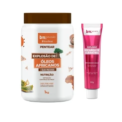 Kit Creme de Pentea Óleos Africanos 1Kg + Recarga Explosão de Queratina 80g bn.Cachos