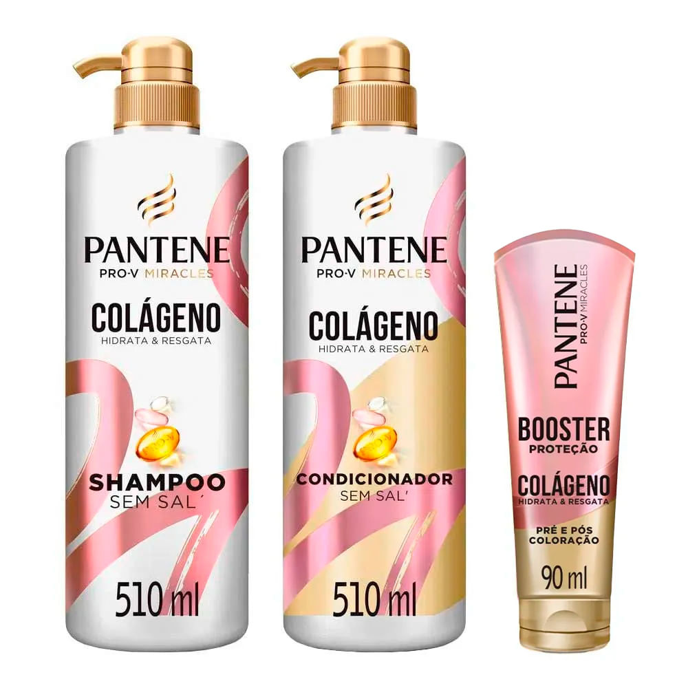 Kit Pantene Shampoo, Condicionador E Booster De Proteção Colágeno - 3 Unidades - Beauty