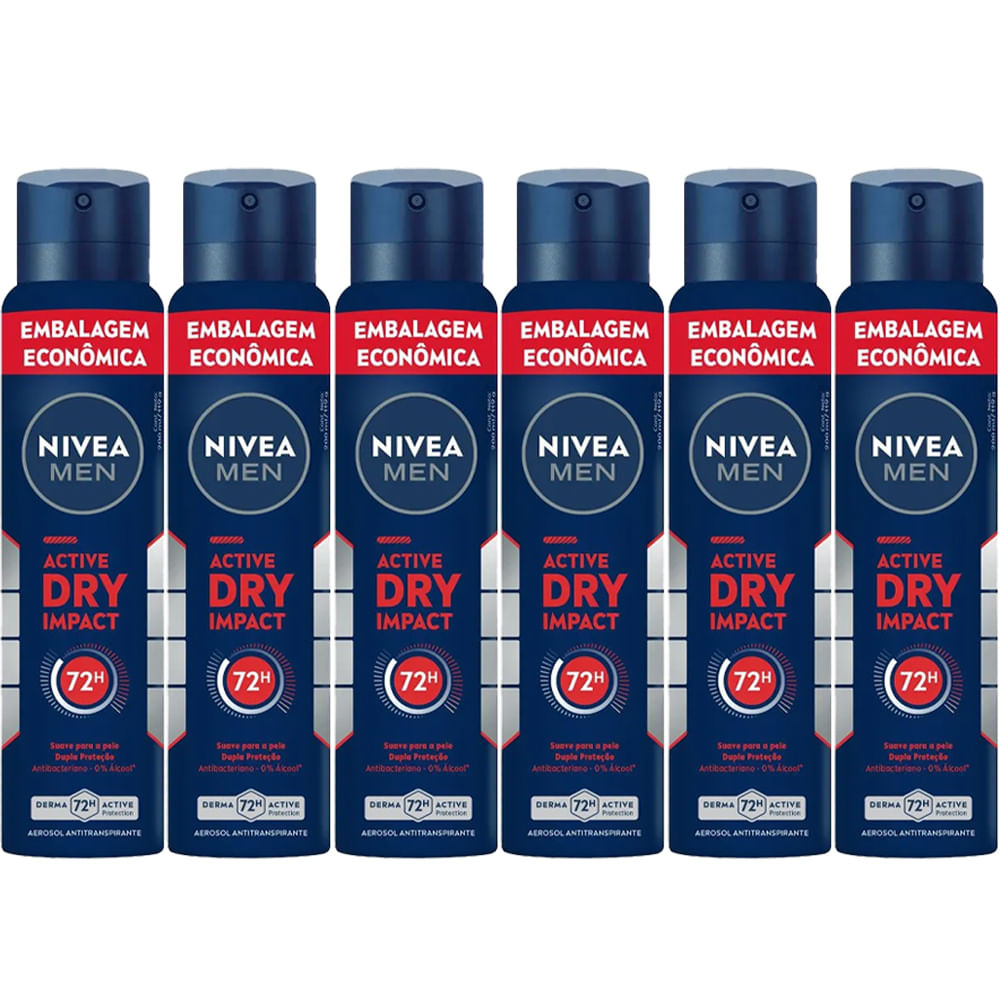 Kit Desodorante Aerosol Nivea Dry Impact For Men 200ml - 6 unidades - Beauty
