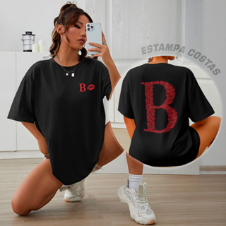 Camiseta Preta Estampada para Casais | BEIJOS Frente e Costas | Look Romântico e Estiloso em Oferta na Shopee