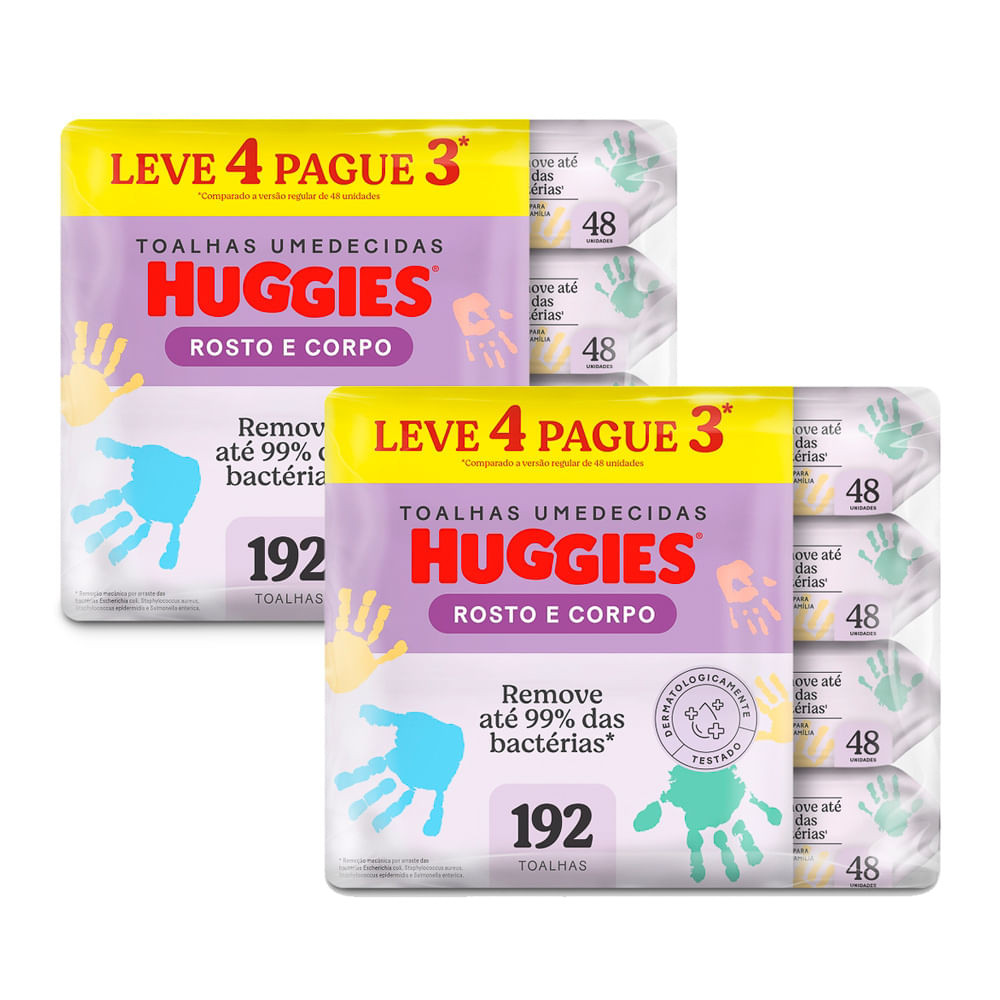 Kit 2 Toalha Umedecida Huggies One & Done Leve 4 Pague 3 com 4 Pacotes de 48 Unidades cada