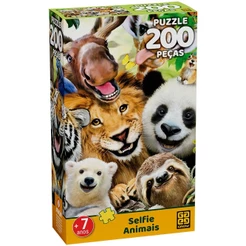 QUEBRA CABEÇA SELFIE ANIMAIS 200 PEÇAS GROW PUZZLE FLORESTA LEÃO TIGRE GIRAFA URSO PÁSSARO AVE BICHO