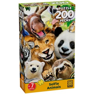 QUEBRA CABEÇA SELFIE ANIMAIS 200 PEÇAS GROW PUZZLE FLORESTA LEÃO TIGRE GIRAFA URSO PÁSSARO AVE BICHO em Oferta na Shopee
