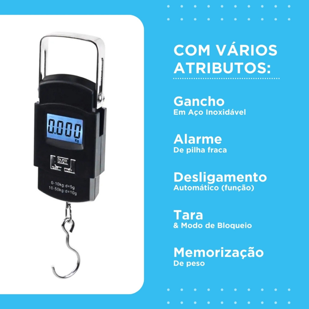 Balança Digital 50kg Com Alça Ajustável Bagagem Mala Viagem Pesca Camping Atividades Externas