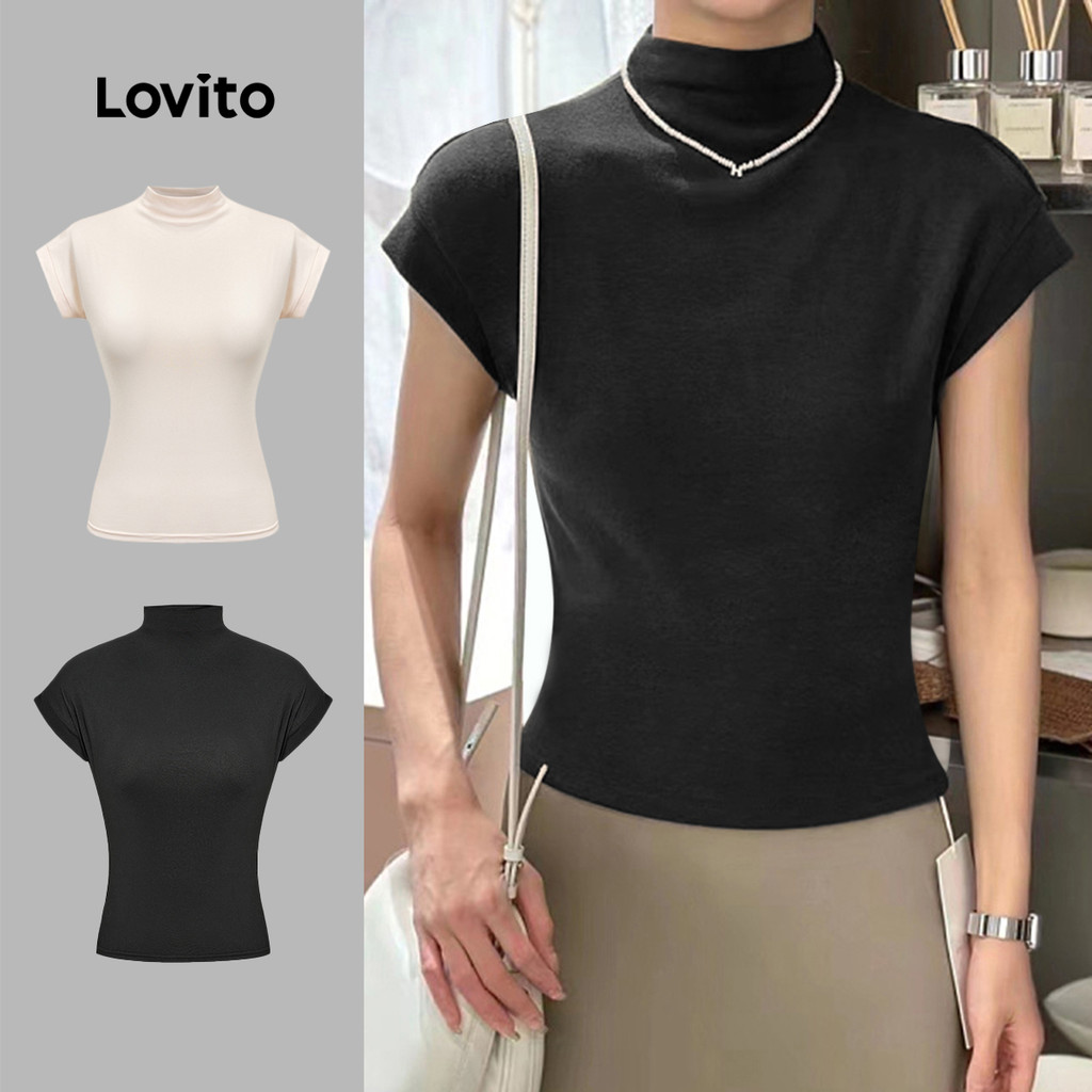 (Hot) Lovito Casual Camiseta Feminina Lisa Básica L68ED302 (Multicolorido)