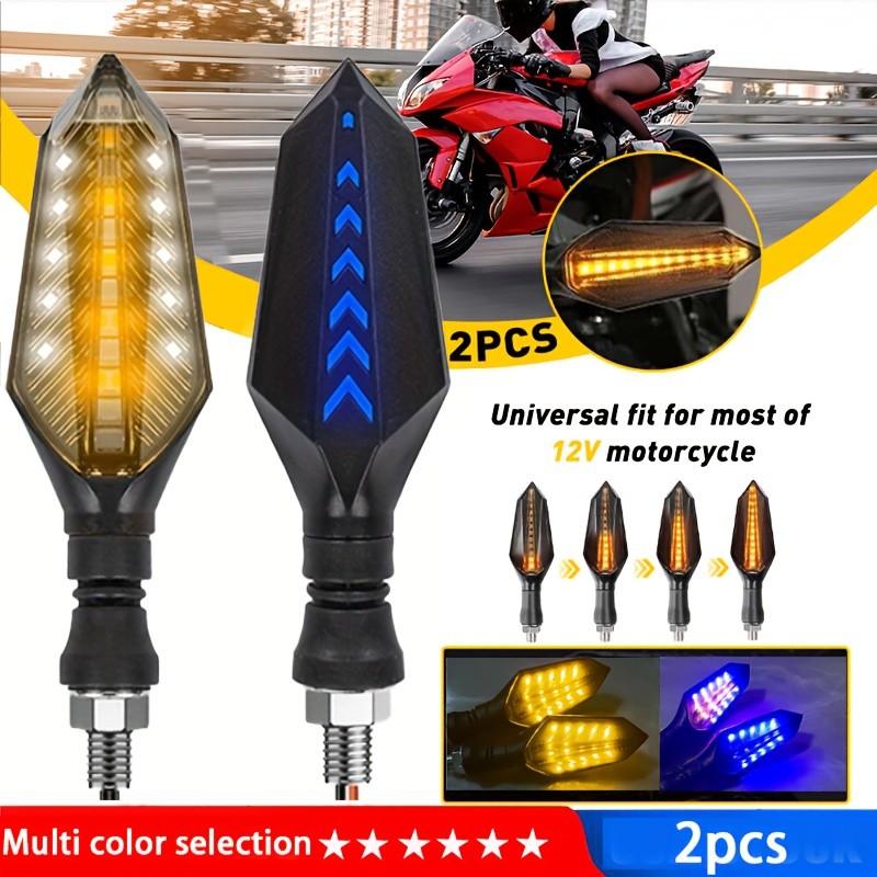 2 Pçs Motocicleta Led Dupla Face Fluxo Luz Azul Backlight Auxiliar Sinal De Giro 12V Nova De Uso Geral , Locomotiva