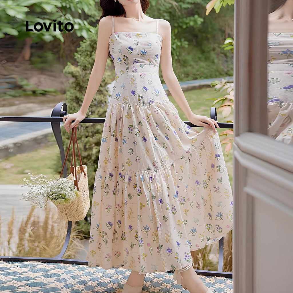Detalhes do Lovito -  Vestido Casual de Camadas com Boa Textura para Primavera/verão para Mulheres L137LD054