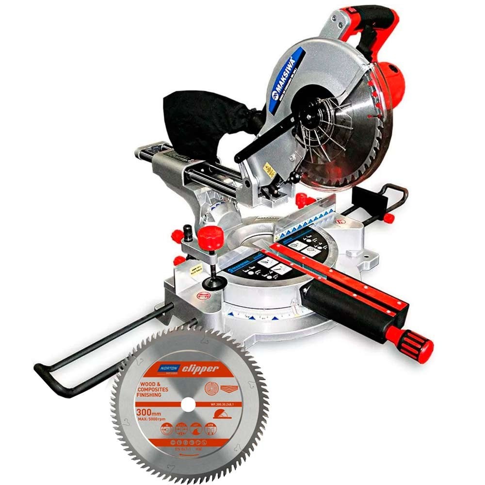 Serra meia esquadria telescópica 10" 2.000W Guia Laser com 2 Discos MK.300.I Maksiwa
