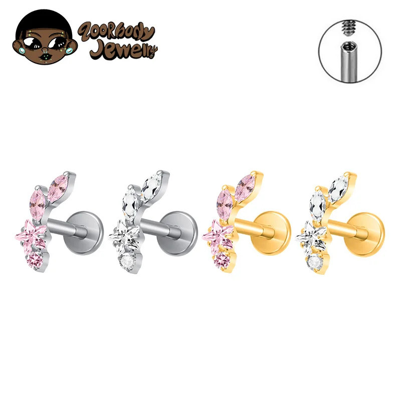 Piercing Labret Mini Cluster Titânio Pvd Zircônia Helix Conch Tragus Ponto de luz em Oferta na Shopee