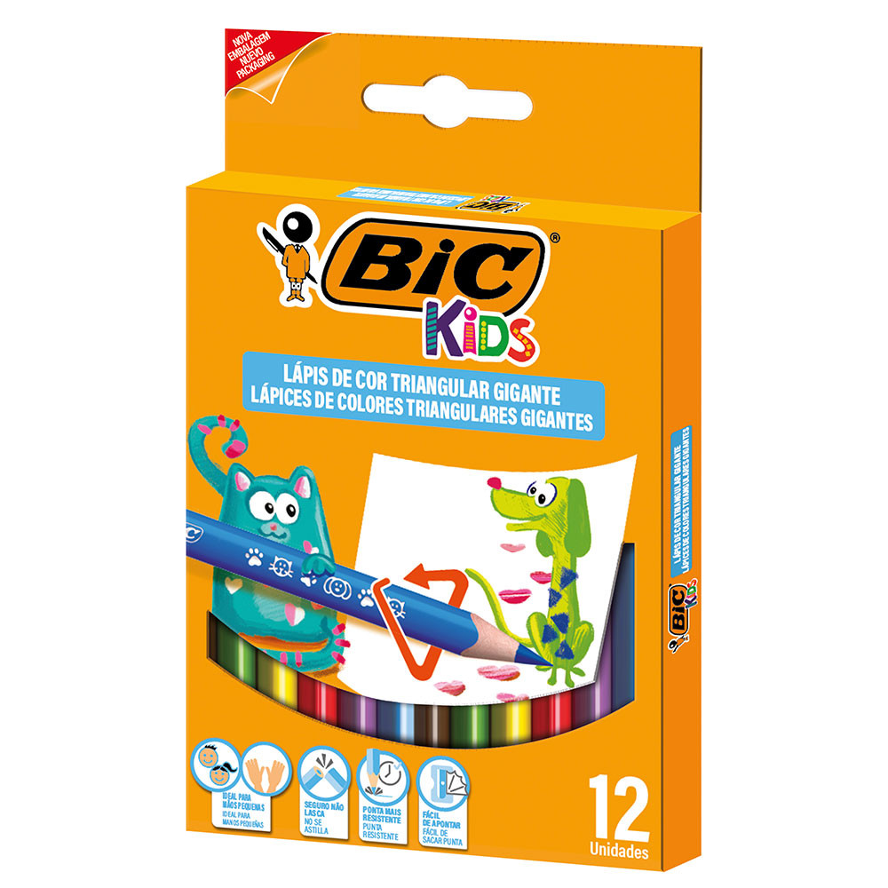 Lápis de cor 12 cores Evolution Gigante Kids Bic em Oferta na Shopee