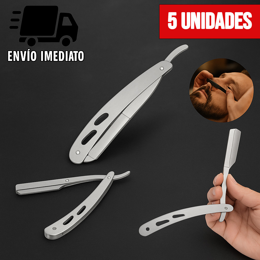 Kit 5 Navalha de Barbear Profissional Navalhete de Aço Inox Acabamento Sobrancelha e Barba Barbeiro