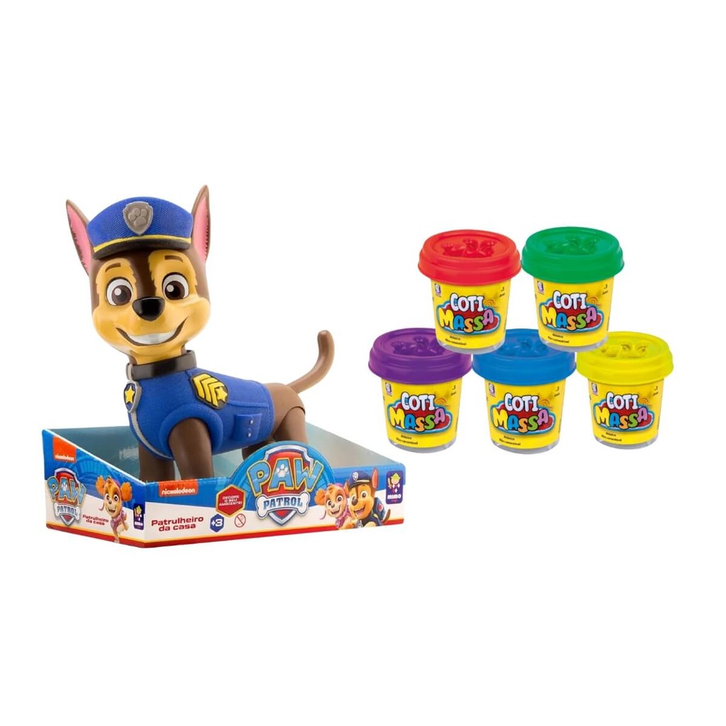 Kit Boneco Gigante Chase Patrulha Canina + 5 Massinhas de Modelar Massa Cotiplas Brinquedo Infantil