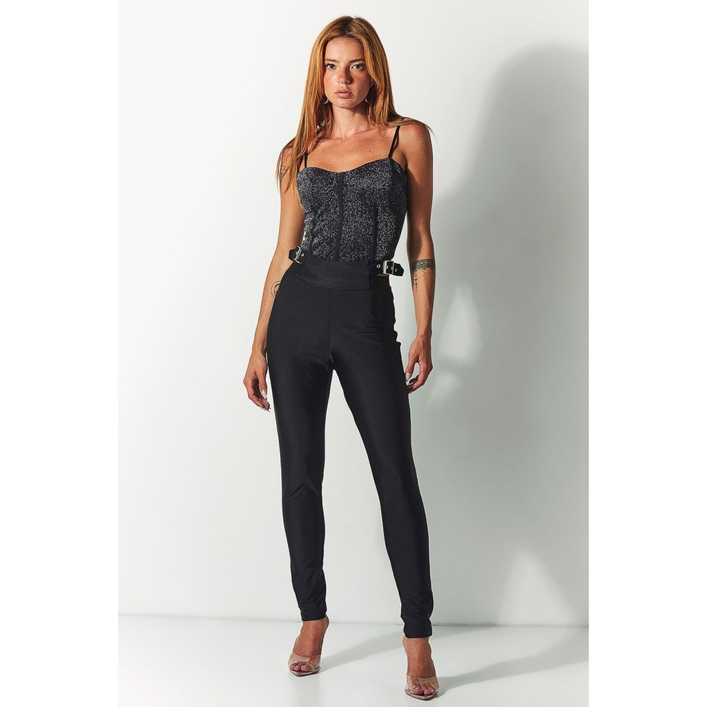 Calça Feminina Up Glam Com Fivelas Laterais Planet Girls Preto - Women Clothes