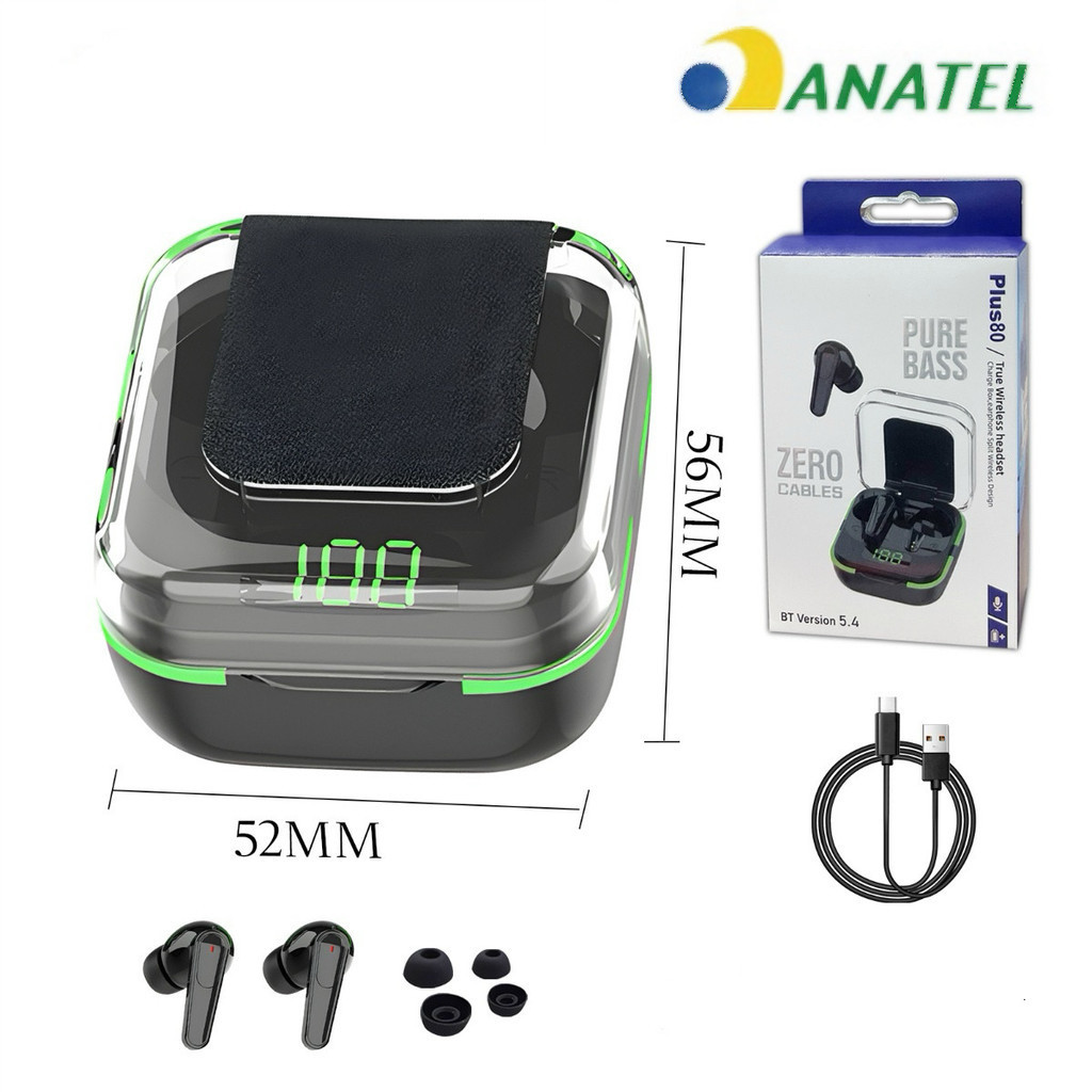 Fone Bluetooth 5.4 TWS com Display LED Estojo Power Bank Grave Forte Touch Sem Fio Android iPhone
