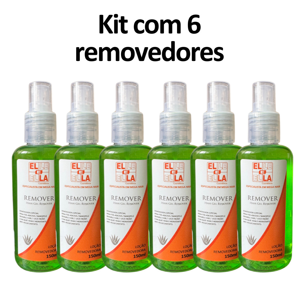 Kit 6 Removedores De Mega Hair Fita Prótese Capilar 150ml