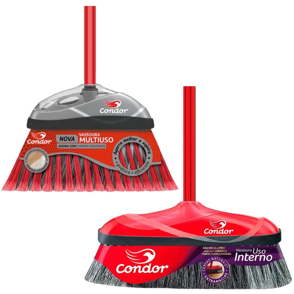 Vassoura Varre Muito + Vassoura Varre Facil Com Cabo Condor