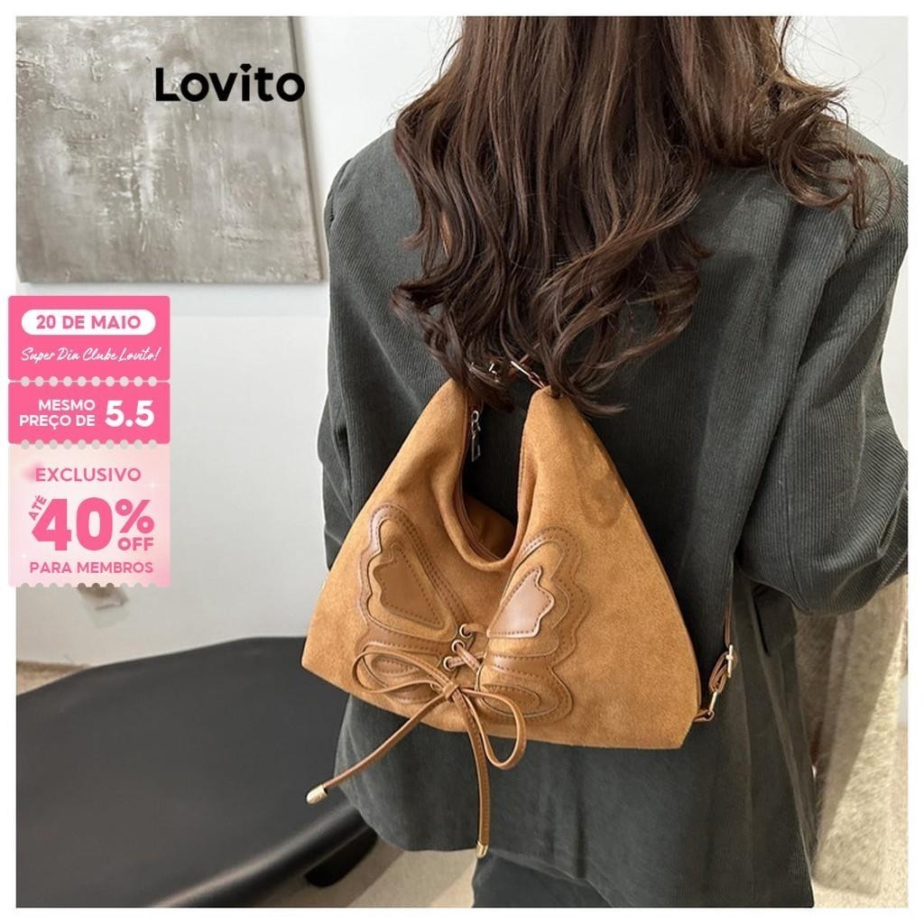 (Trendy) Lovito Bolsa de ombro retrô Casual de camurça lisa para mulheres LFA59131 - Women Bags