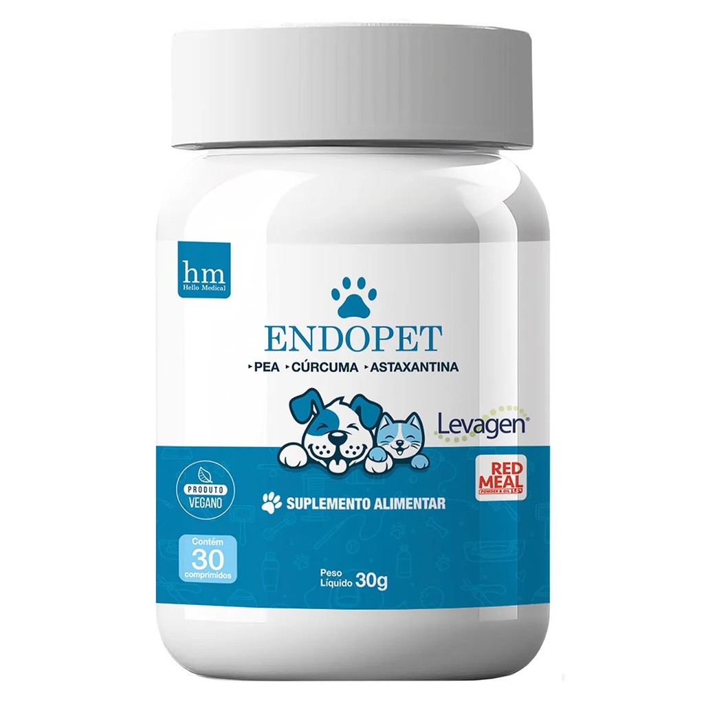 Endopet 30 Comprimidos Suplemento para Cães e Gatos com PEA Cúrcuma