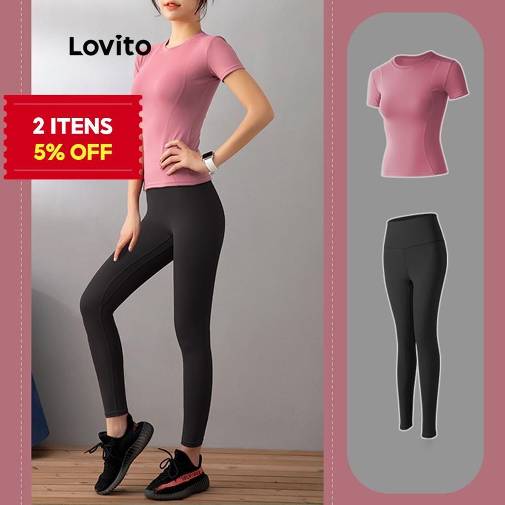 (Trendy) Lovito Camiseta Esportiva Esportiva Lisa Para Mulheres LNA13051 (Multicolorido) - Sports & Outdoors