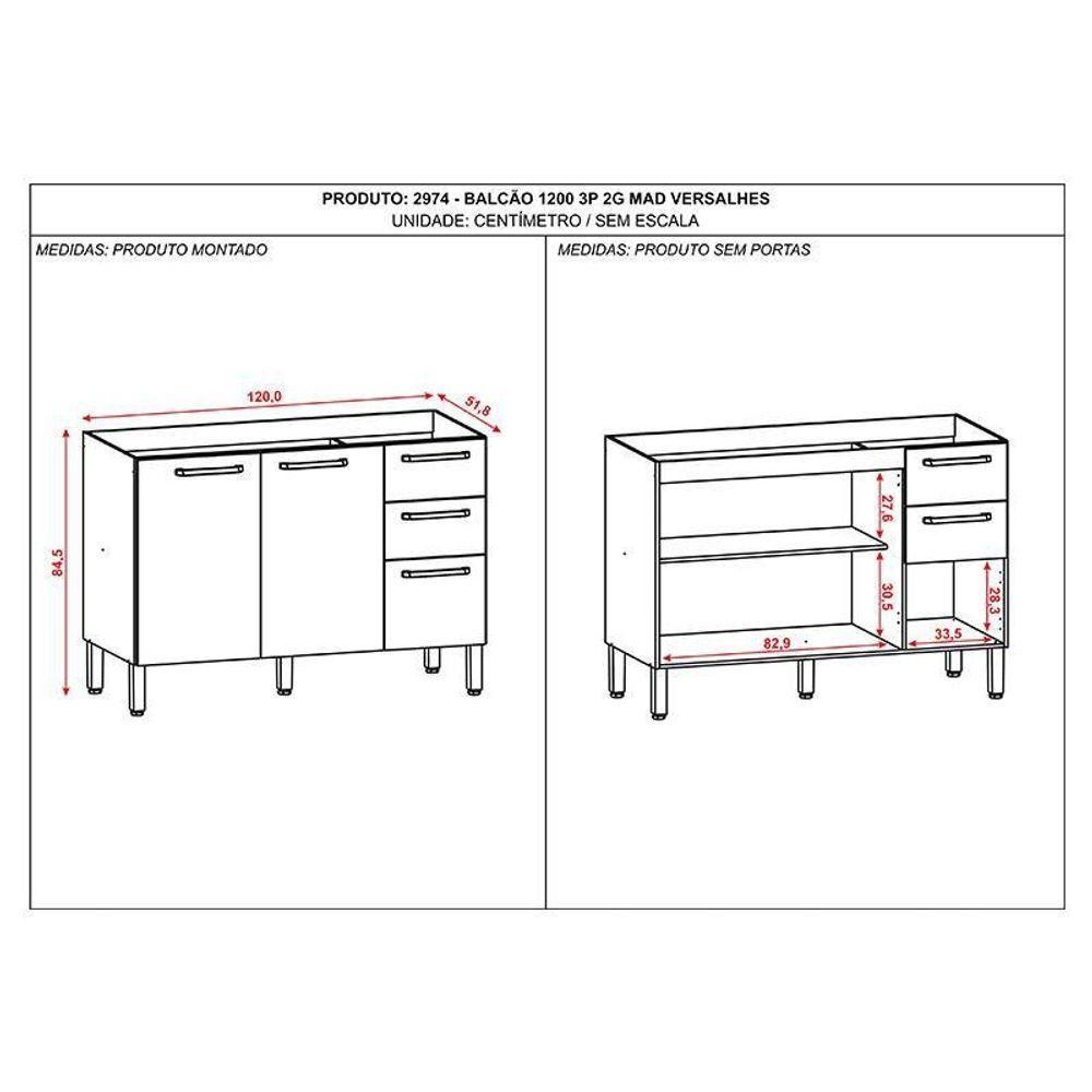 Balcão De Pia Mad Versalhes 120 Cm Nogueira Off White Kits Paraná