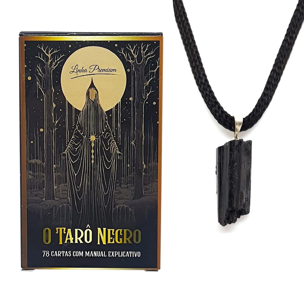 Kit O Grande Tarot Negro 78 Cartas e Colar Turmalina Negra em Oferta na Shopee