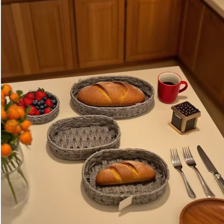 Conjunto de 3 peças de cesta oval, bandeja decorativa para armazenamento, cozinha doméstica