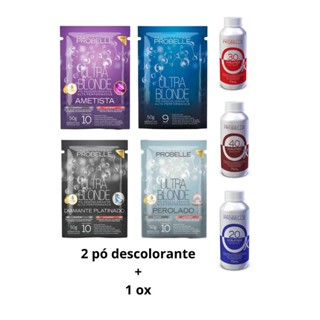 Kit 2 unidades Pó descolorante 50g + 1 água oxigenada 75ml  Probelle em Oferta na Shopee