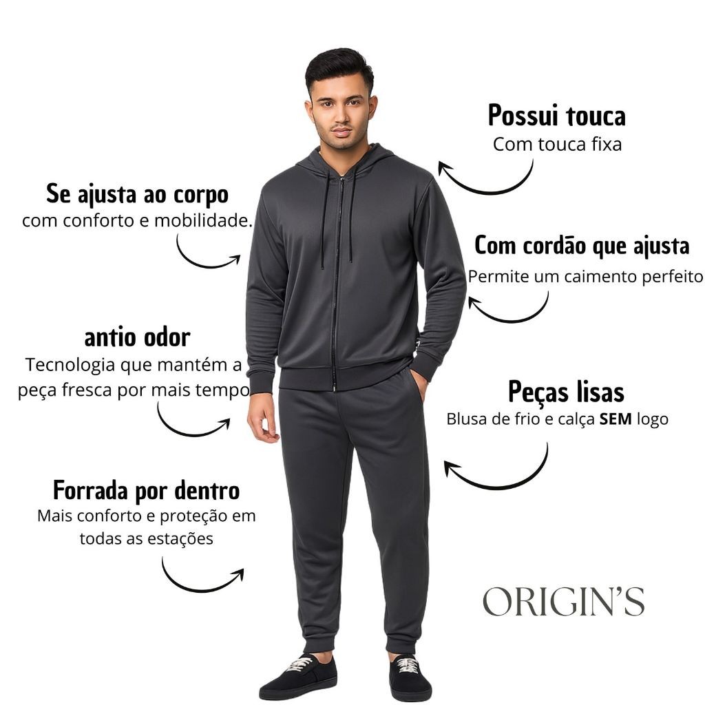 Conjunto Masculino Sem Marca Liso Blusa Mais Calça, Forrada Slim FitEm Promoção