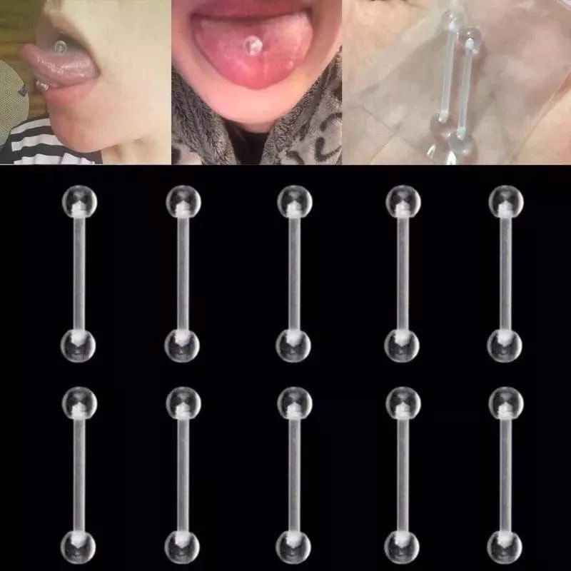 CARTELA DE Piercing de Língua Transparente Silicone Flexíveis UNISEXX COMTEM 12 PECA