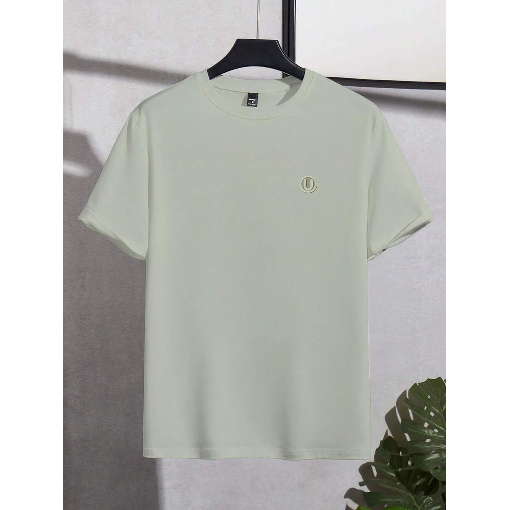 Camiseta Masculina de Manga Curta, Gola Careca, Ajuste Slim, Cor Sólida, Moda para o Verão Casual