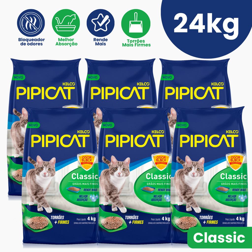Kit 6 Areia Sanitária Kelco Pipicat Classic - 4Kg