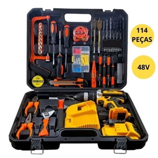 Kit de Ferramentas + Parafusadeira 48V Furadeira Chave Martelo Fenda Catraca Maleta Completa 114 Pçs em Oferta na Shopee