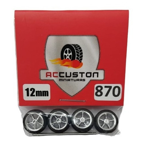 Rodas com pneu de borracha Para Customização de Hot Wheels Matchbox 1/64  Ac Custon  12 mm modelo 870 Perfil Baixo