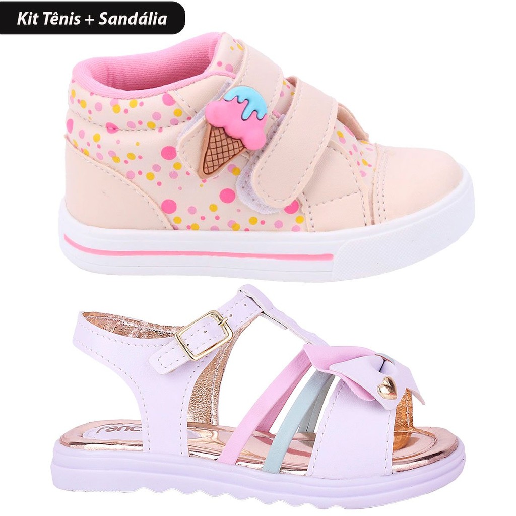 Kit 2 Pares Tênis e Sandália Infantil Feminina FanClub Off White e Branco em Oferta na Shopee