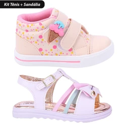 Kit 2 Pares Tênis e Sandália Infantil Feminina Bee Happy - Off White e Branco