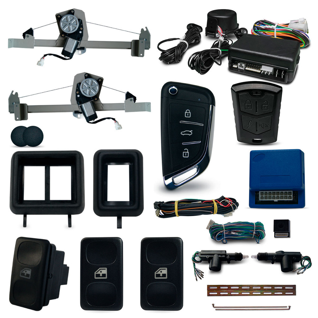Kit Vidro Eletrico + Trava + Alarme Com Canivete Gol Quadrado Voyage Saveiro GTS Inteligente