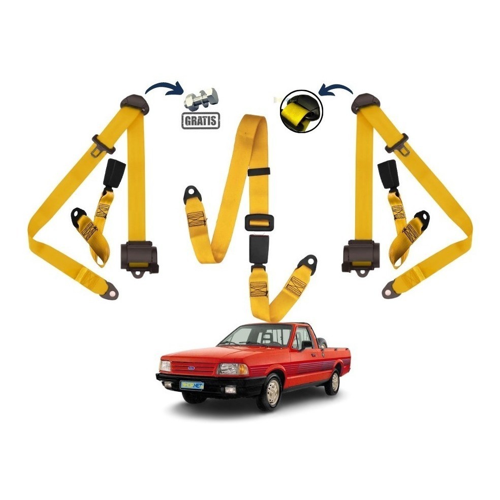 Kit Cinto Segurança 3 Bancos Inteiriço Vermelho Ford Pampa