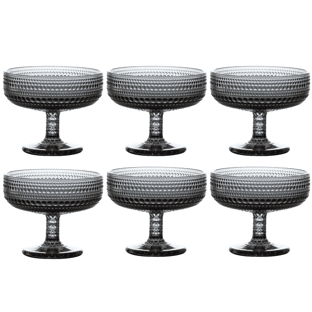 Jogo C/ 6 Taças de Vidro Sobremesa Pérola Cinza 310ml Mesa Posta Luxo