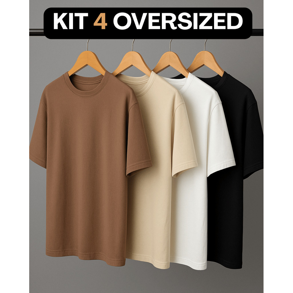 Kit 4 Camiseta Oversized Masculina Lisa 100% Algodão Camisa Streetwear