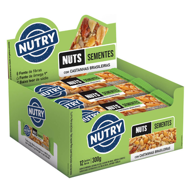 Barra De Cereal Nuts Sementes Nutry Com 12 Unidades De 25g em Oferta na Shopee