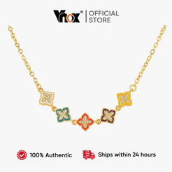 Vnox Feminino Colorido Quatro Folhas Flor Acessório Colar Pulseira Conjunto , Aço Inoxidável Sorte Requintado Aniversári