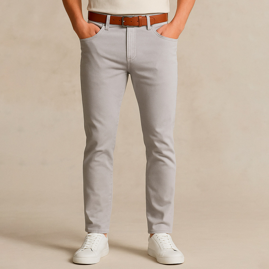 Calça Sarja Slim Cinza Masculina Social Tecido Premium Não Marca