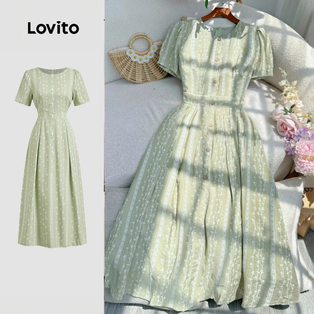 (New) Lovito Vestido Boho Primavera/verão Vestido Verde para mulheres L149ED152 em Oferta na Shopee