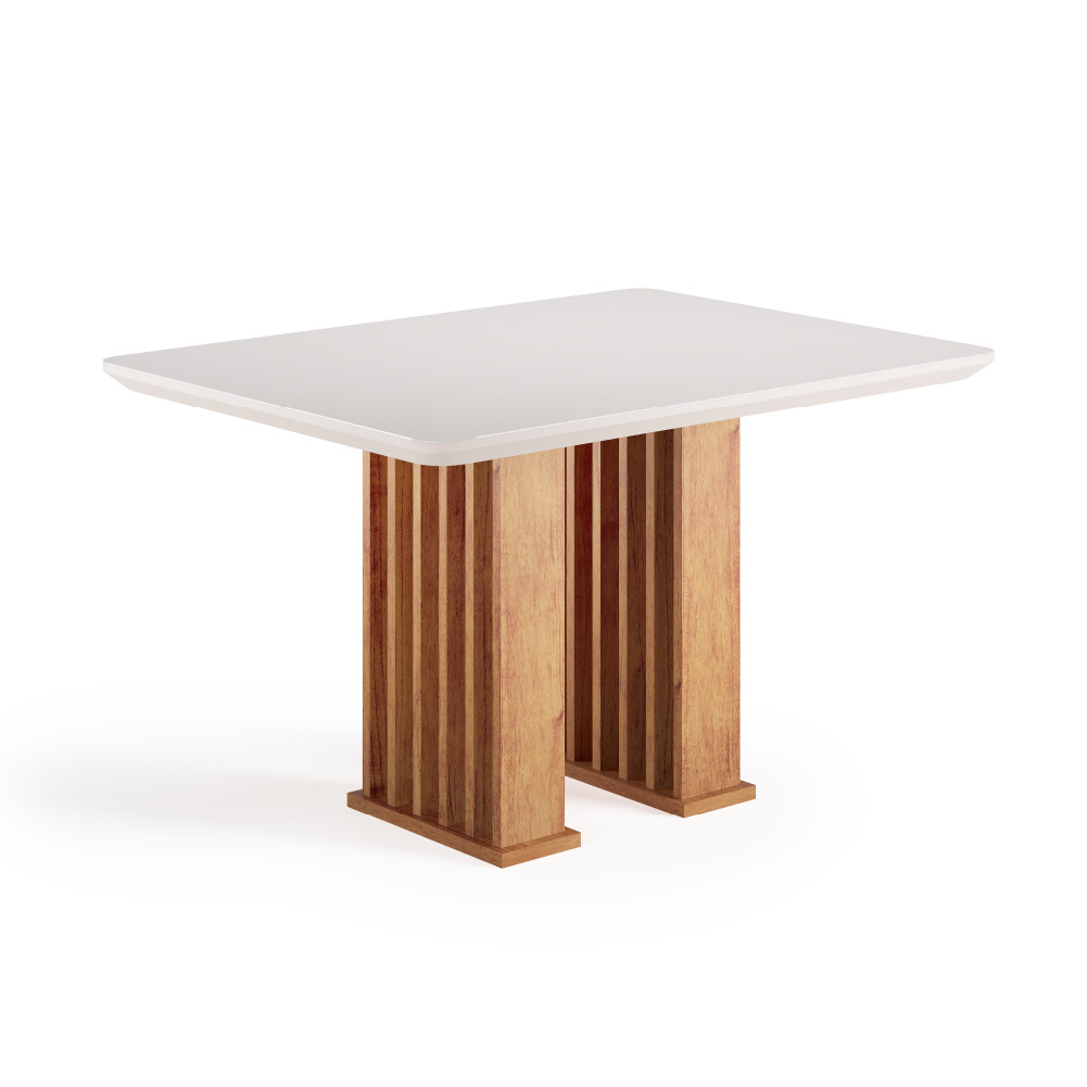 Mesa Sala de Jantar Tampo com Vidro Mond 1,20m Madeirado/Off White Viero