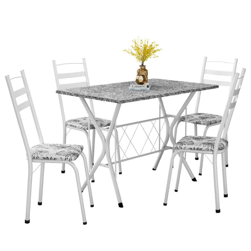 Conjunto de Mesa Sala De Jantar Leia 1,20m Com 4 Cadeiras Granito Tubular Artefamol em Oferta na Shopee