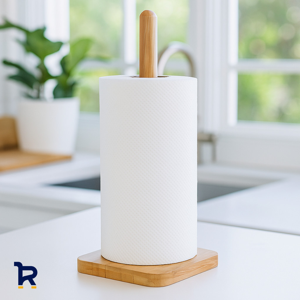 Porta Papel Toalha de Bambu Grande Suporte para Mesa Bancada Cozinha Vertical